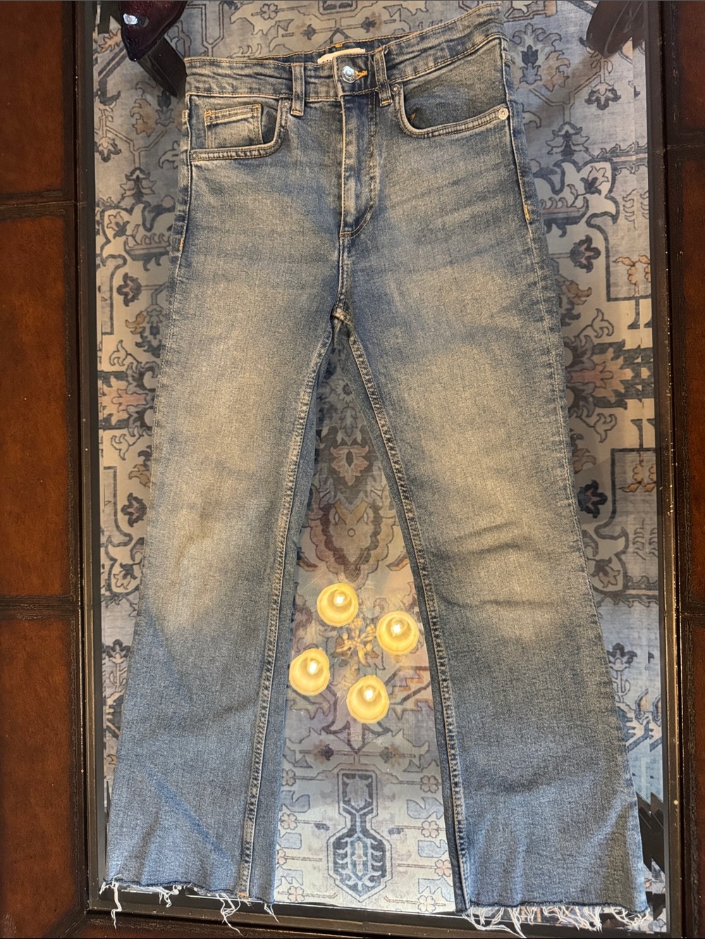 Zara Light Blue Denim Jeans with Yellow Stitching